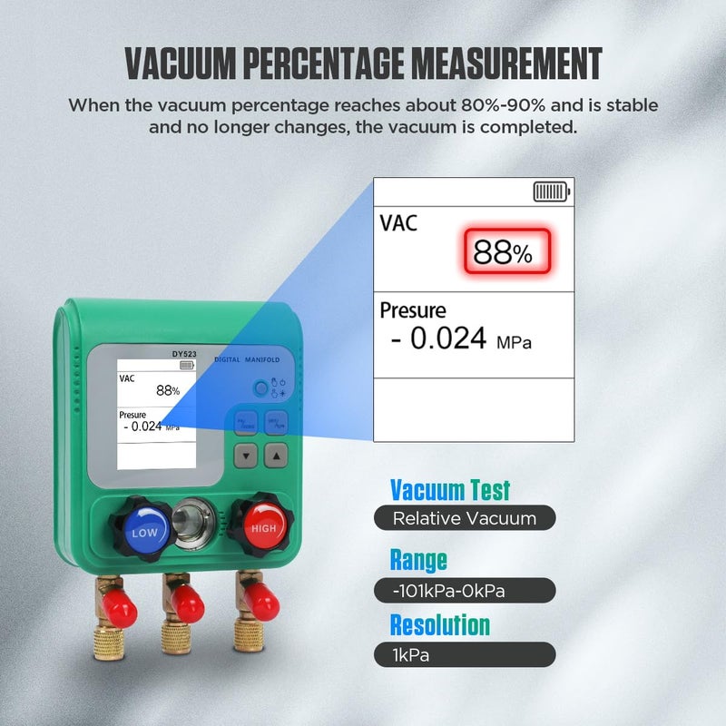 CMTOOL Digital HVAC Gauges Set, 92 Refrigerants, Digital Manifold Gauge Set, Pressure and Vacuum Test, HVAC Tools with 3 Hoses, R134A Quick Connectors & Valve Core Remover - Image 4